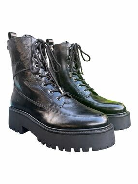Sam Edelman Elliott Black Leather Platform Combat Boots Lug Sole NIB Size 8
